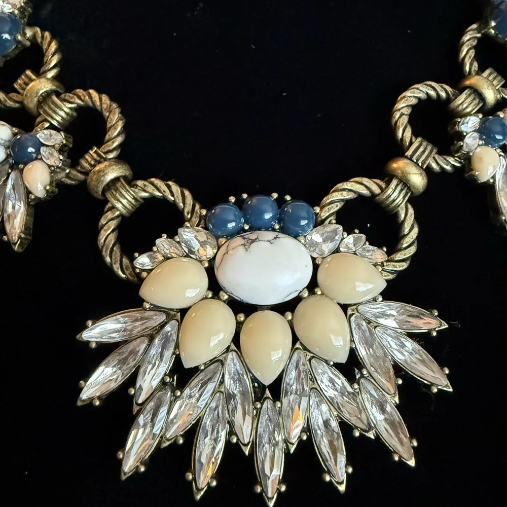 Chloe + Isabel Gold and Blue Statement Necklace with Fan Design - Picture 3 of 10